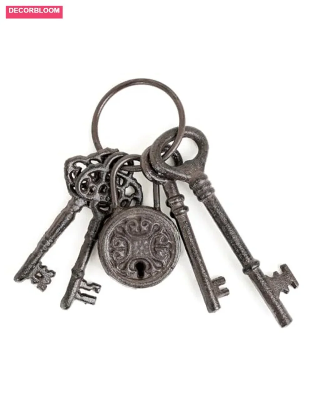 Sungmor Cast Iron Skeleton Keys Vintage Keyring Props 5 Count